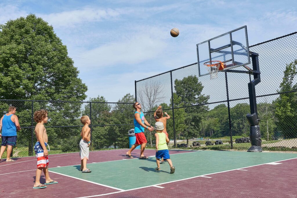 Image of the basketball court at the Jellystone park at Birchwood acres which is a cabin to rent in upstate New York
