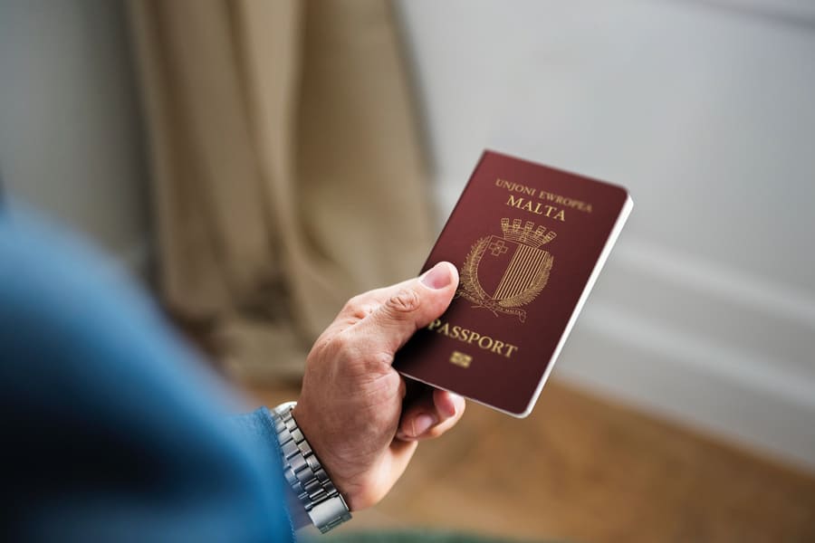 Image of a malta passport with a work visa
