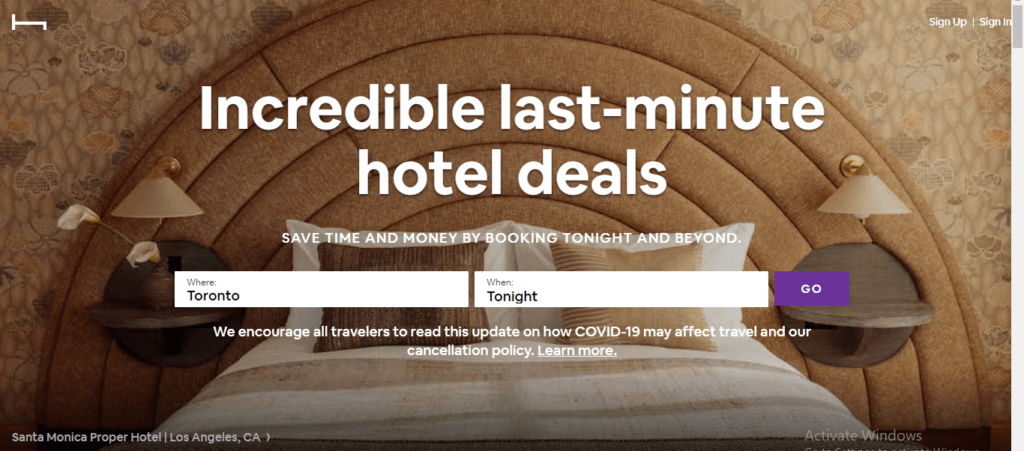 Making a last minute hotel reservation with hoteltonight