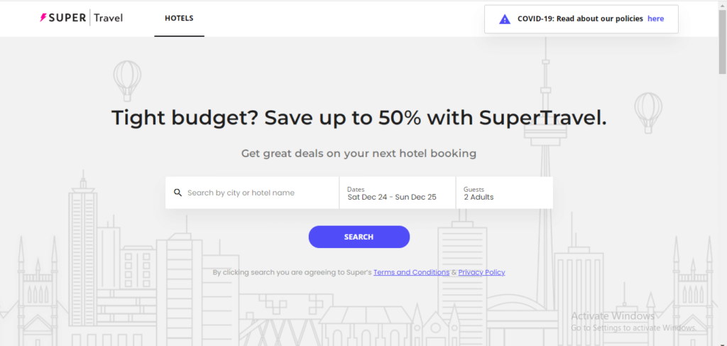 Saving off hotel bookings by using super travels