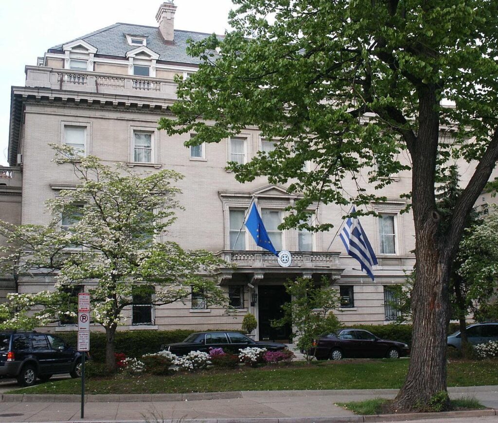 Image of a Greek embassy, where non-EU nationals can apply for a visa 