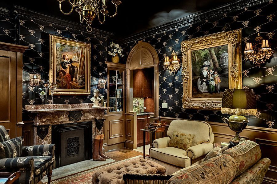 A U.S home décor style living space that features a Victorian era arrangement
