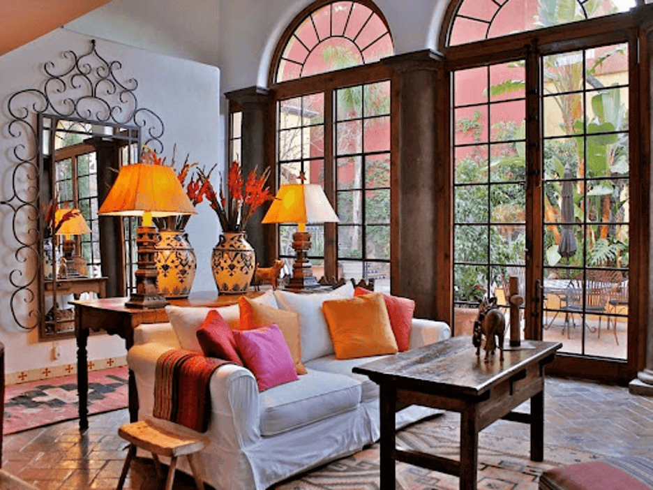 Southwestern U.S home décor style which features pottery, woven textiles, and rustic furniture