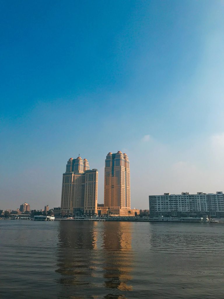 Skyscraper in Cairo on the bank of the river Nile
