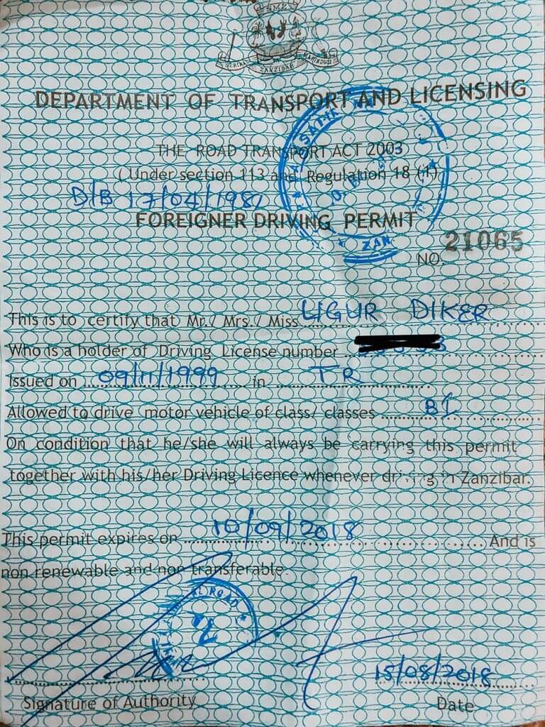driving in Zanzibar permit