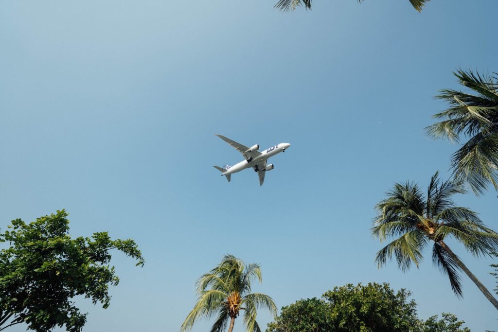 Plane flying in the sky. How to get cheap flights